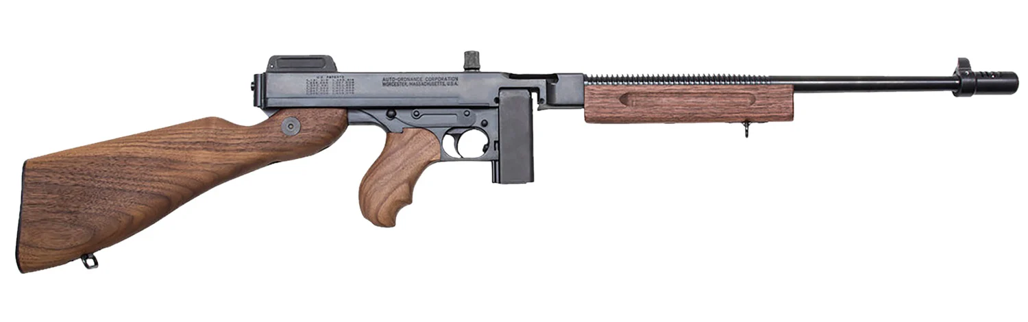 Thompson T110SH 1927A-1 Deluxe 45 ACP Caliber with 18" Barrel, 10+1 Capacity (Stick), Blued Metal Finish, American Walnut Stock Horizontal Wood Grip Right Hand