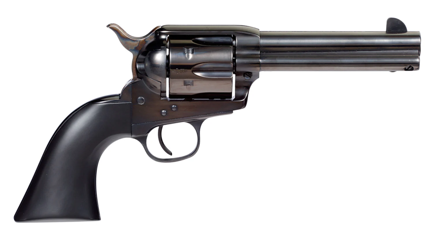 Taylors & Company 555161 Devil Anse 45 Colt (LC) Caliber with 4.75" Blued Finish Barrel, 6rd Capacity Blued Finish Cylinder, Color Case Hardened Finish Steel Frame & Matte Black Wood Grip