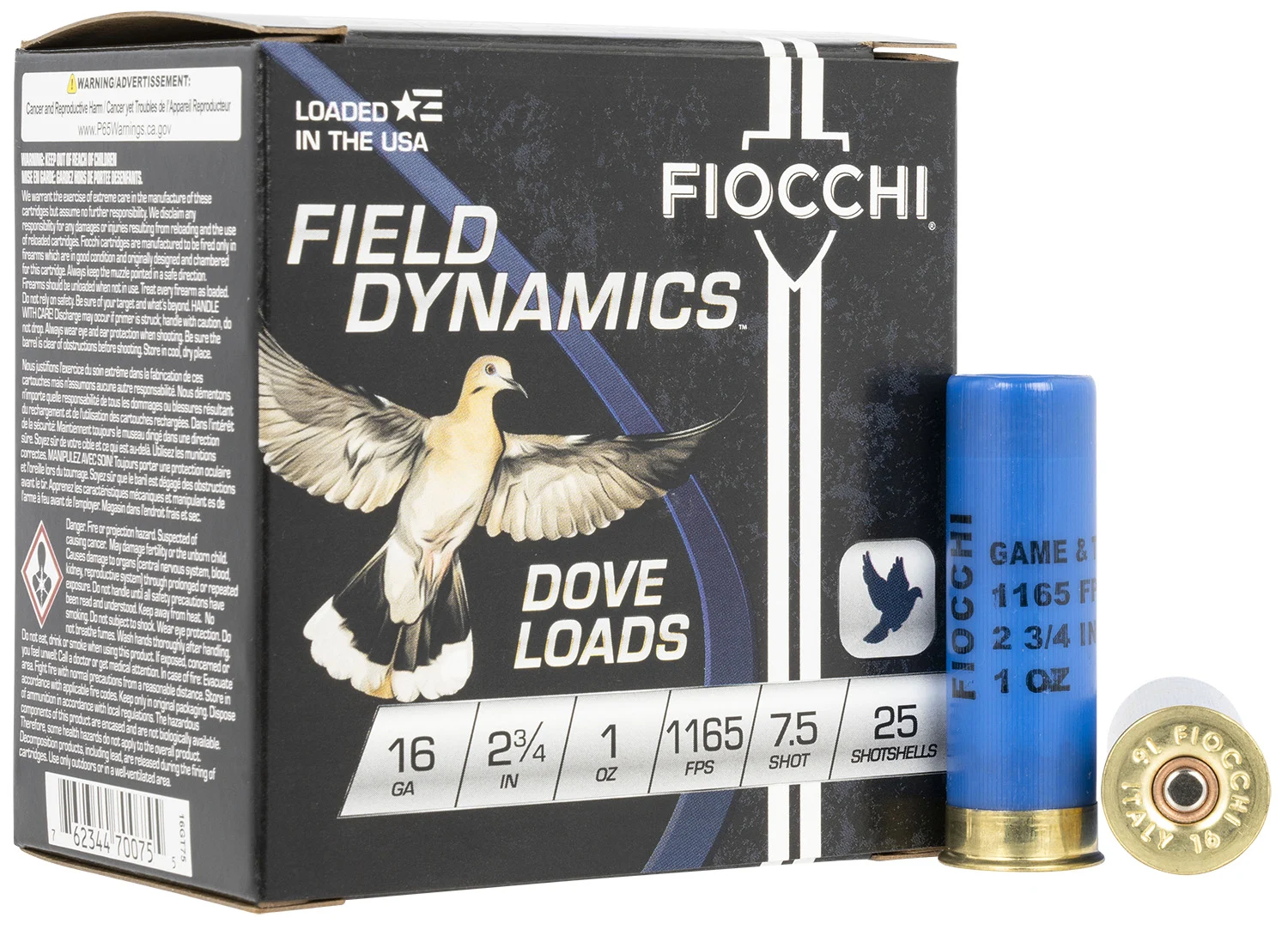 FIOCCHI 16gt75 Field Dynamics Dove & Quail 16gauge 2.75" 1oz 7.5shot 25 Per Box/10 Case