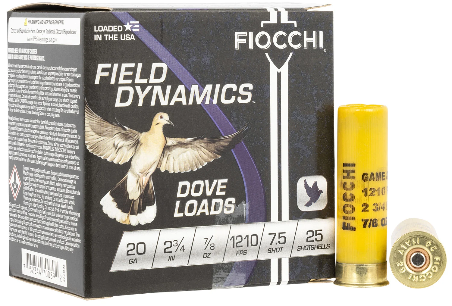 FIOCCHI 20gt75 Field Dynamics Dove & Quail 20gauge 2.75" 7/8oz 7.5shot 25 Per Box/10 Case