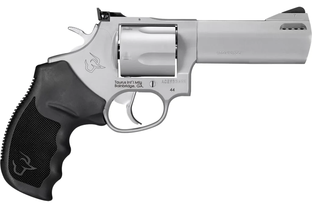 Taurus 2440049TKR Tracker 44 Medium Frame 44 Rem Mag 5rd 4" Matte Stainless Ported Barrel, Cylinder & Frame, Adjustable Rear Sight, Black Rubber Grip, Transfer Bar Safety, Exposed Hammer