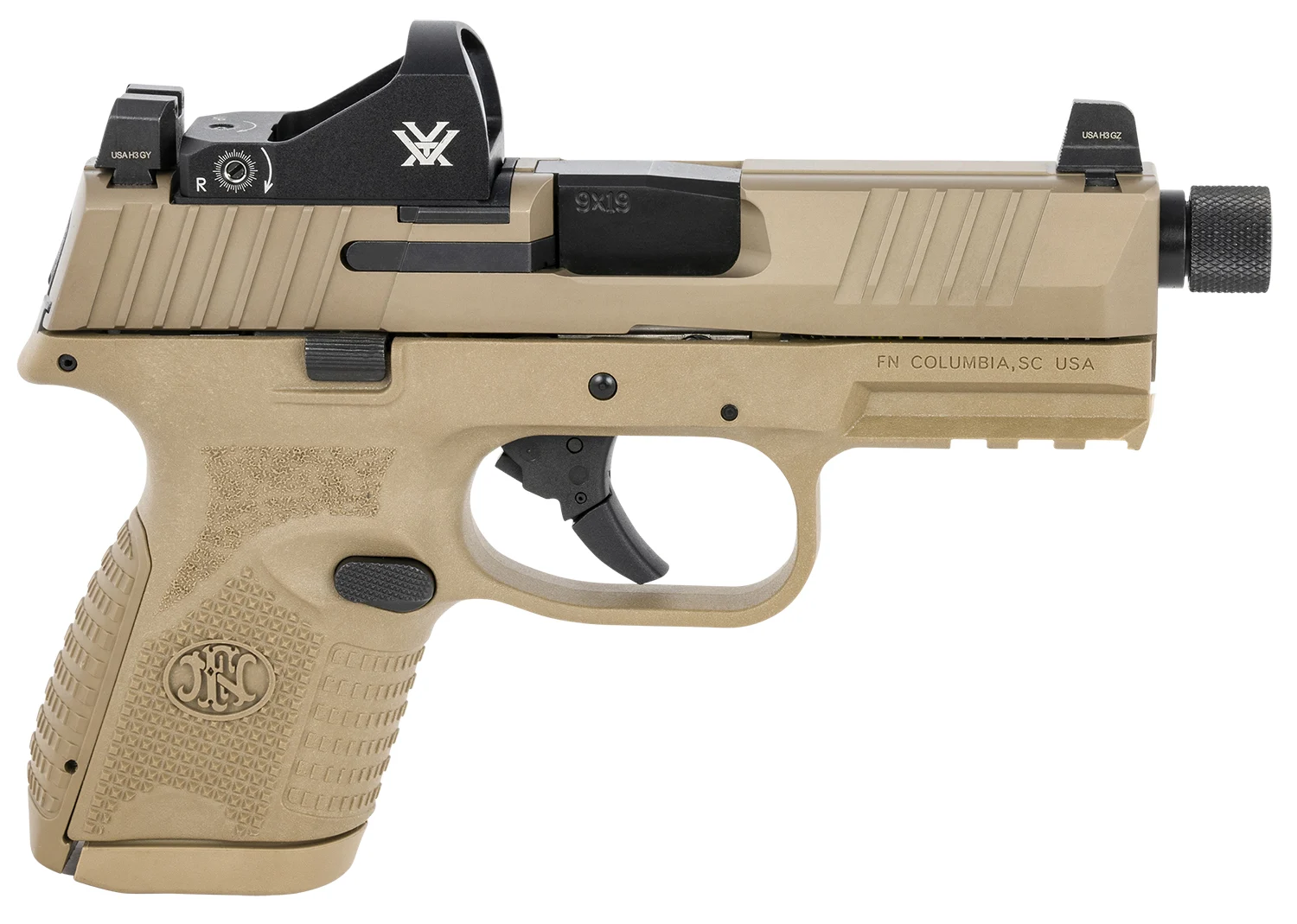 FN 66100801 509 Compact Tactical 9mm Luger 4.32" Threaded Barrel, 10+1 , Flat Dark Earth , Night Sights , Manual Safety Includes Viper Red Dot