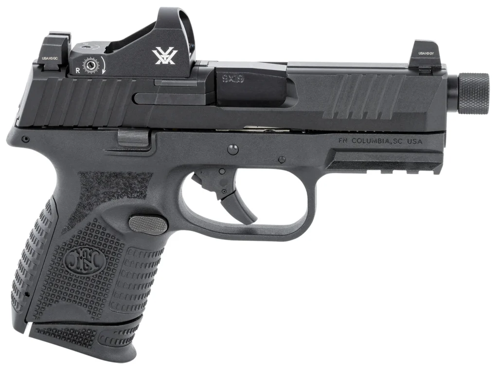 FN 66100802 509CT w/Optic 9mm Luger 12+1/24+1 4.32" Black Steel Threaded Barrel, Black PVD Optic Cut/Serrated Steel Slide & Polymer Frame w/Picatinny Rail, Vortex Viper Red Dot, Ambidextrous