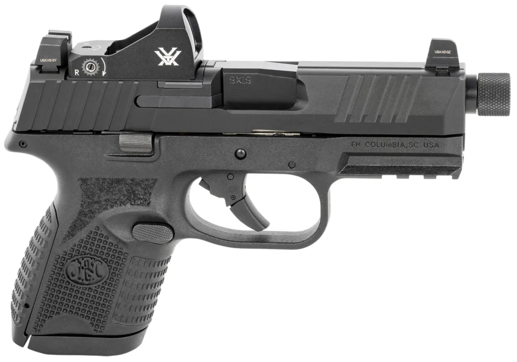 FN 66100803 509CT w/Optic 9mm Luger 10+1 4.32" Black Steel Threaded Barrel, Black PVD Optic Cut/Serrated Steel Slide & Polymer Frame w/Picatinny Rail, Vortex Viper Red Dot, Ambidextrous