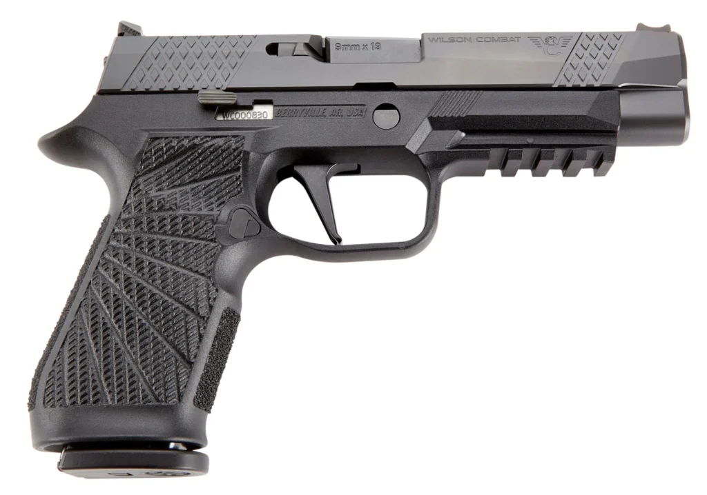 Wilson Combat SIGWCP320F9BATS P320  9mm Luger 17+1 4.70" Black Steel Barrel, Black DLC Serrated Stainless Steel Slide, Black Polymer Frame w/Picatinny Rail, Straight Trigger, Black Polymer Grip