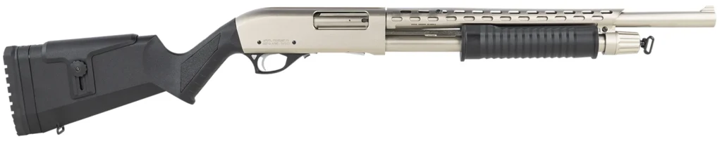 Rock Island AGM5 All Generations  12 Gauge Pump 3" 5+1 18.50" with Heat Shield, Nickel Barrel/Rec, Black Synthetic Furniture, Adj. Comb Stock