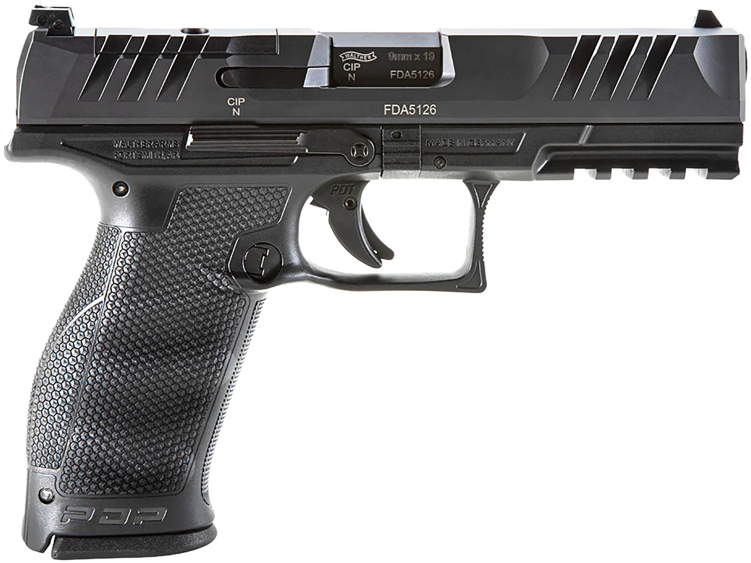 Walther Arms 2842475 PDP 9mm Luger 18+1 4.50" Black Polygonal Rifled Barrel, Black Optic Ready/Serrated Steel Slide, Black Polymer Frame w/Picatinny Rail, Ambidextrous