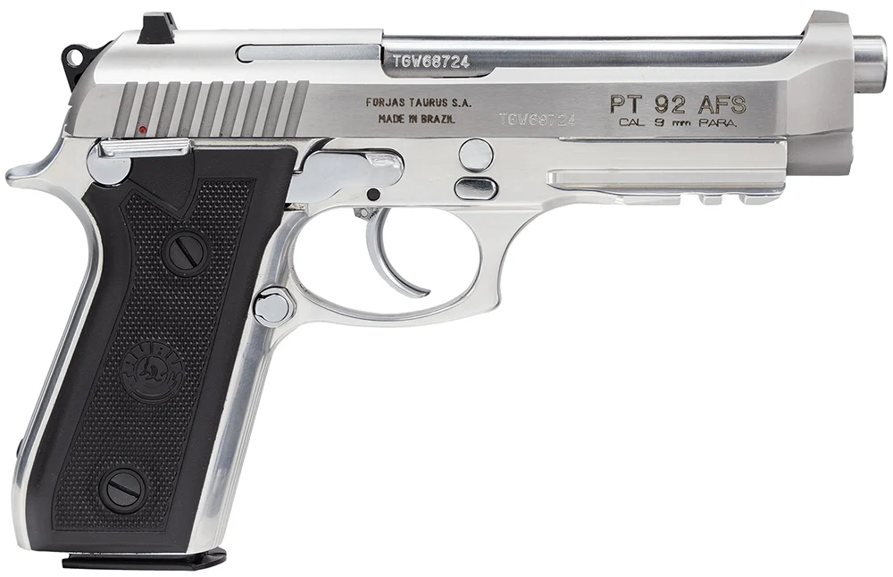 Taurus 1-920159-17 92 Serrated Frame 9mm Luger 17+1 5" Matte Stainless Steel Barrel, Matte Stainless Steel Serrated Slide, Stainless Aluminum Frame w/Picatinny Rail, Black Polymer Grip, Right Hand
