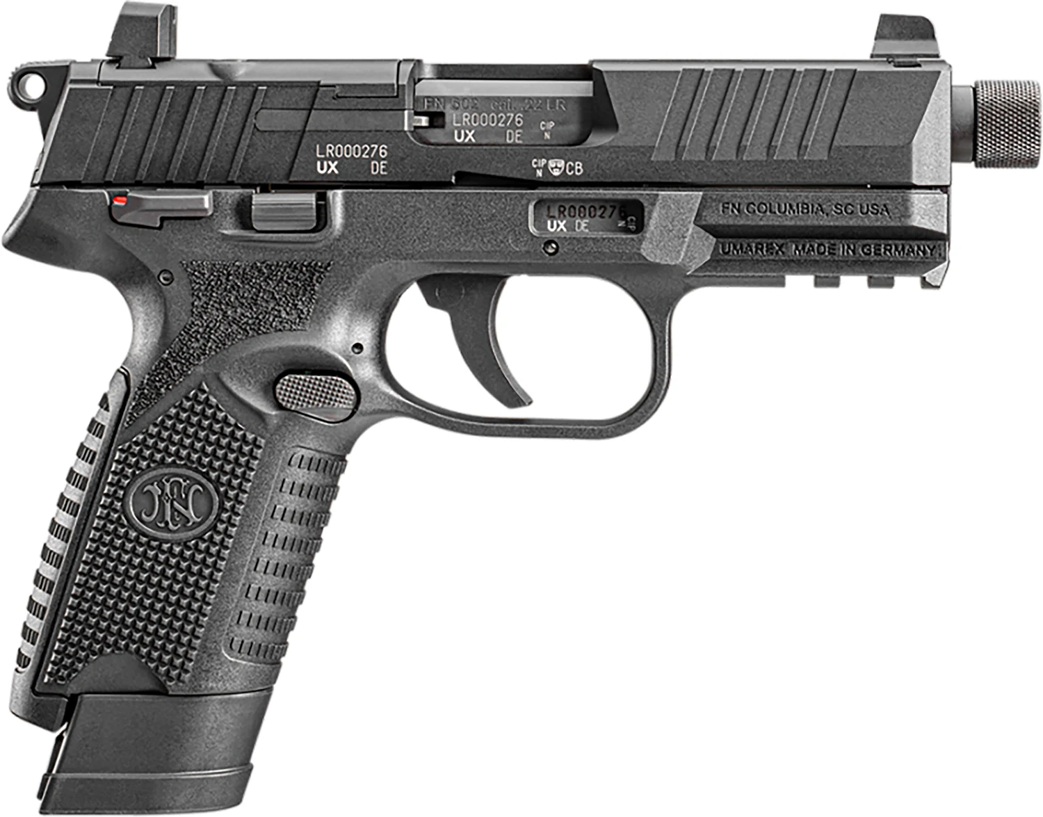 FN 66101011 502 Tactical 22 LR 10+1 4.60" Steel Threaded Barrel, Black Optic Ready/Serrated Slide & Polymer Frame w/Picatinny Rail, Black Textured Polymer Grip, Ambidextrous