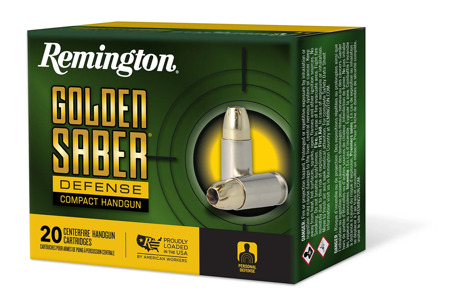 REMINGTON Ammunition 27615 Golden Saber Defense 380acp 102gr Brass Jacketed Hollow Point 20 Per Box/25 Case