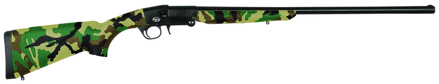 Charles Daly 930335 101 Compact 20 Gauge Break Open 3" 1rd 26" Black Steel Single Shot Barrel & Receiver, Fixed Woodland Camo Synthetic Stock, Beretta/Benelli Mobil Choke System