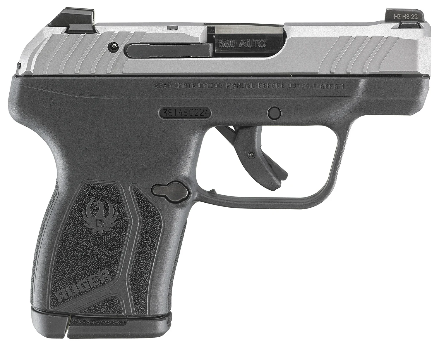 Ruger 13744 LCP Max Compact 380 ACP 10+1 2.80" Black Oxide Steel Barrel, Matte Stainless Serrated Slide, Black Polymer Frame w/Serrated Trigger Guard w/Black Nylon Grip