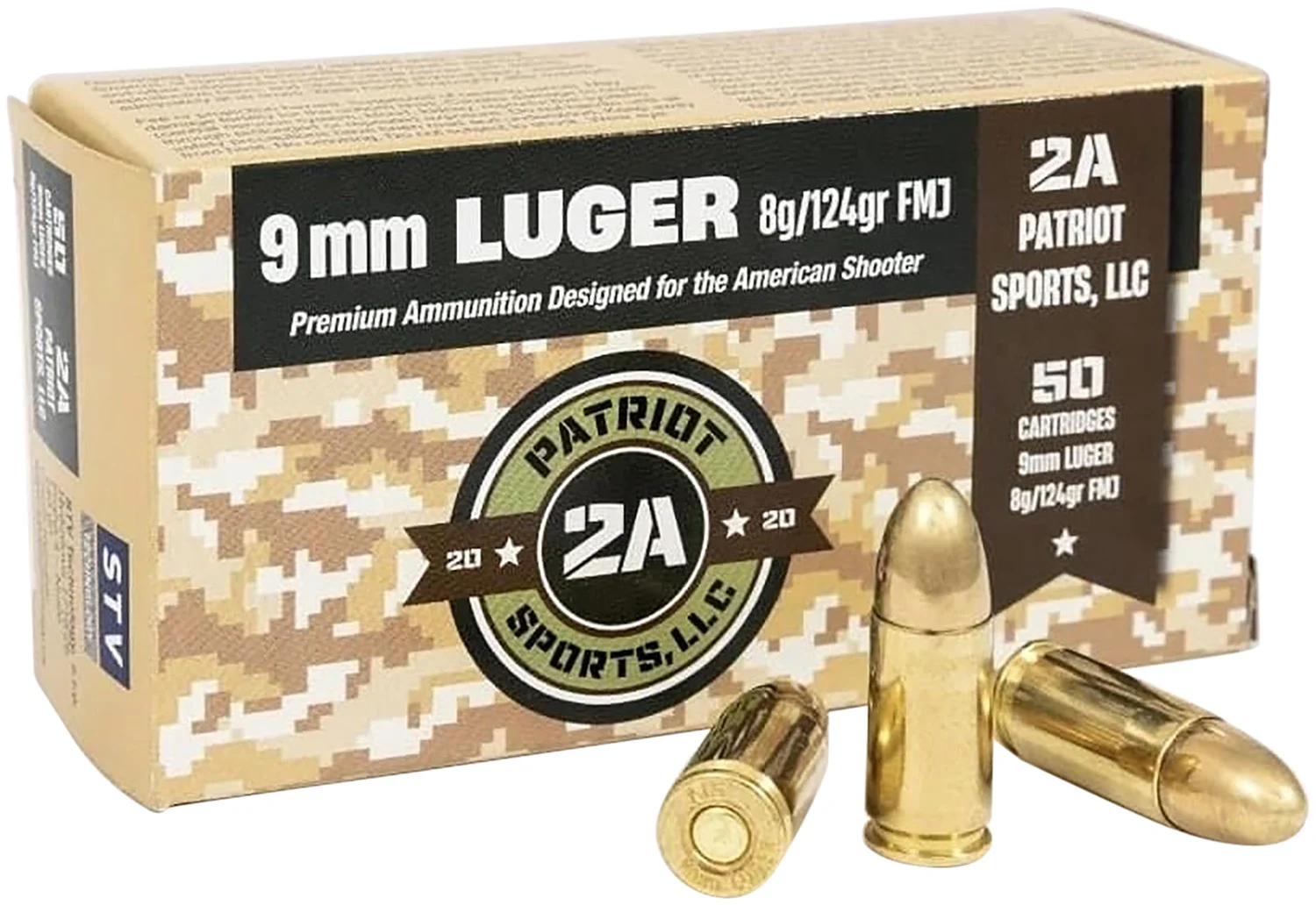 PATRIOT Sports Llc P9mm124f 9mmluger 124gr Full Metal Jacket 50 Per Box/20 Case