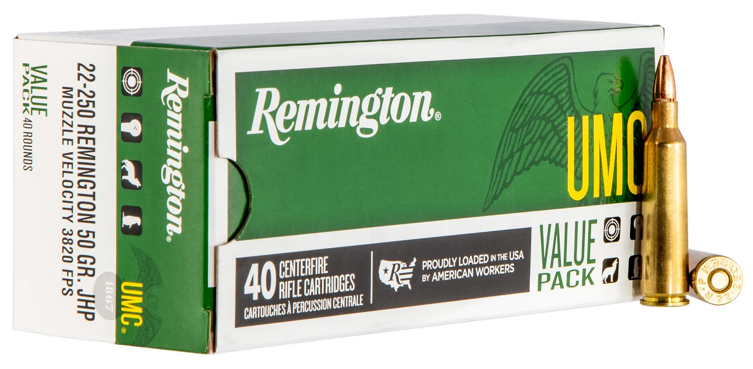 Remington .22-250 Remington 50gr JHP Brass – 40rd