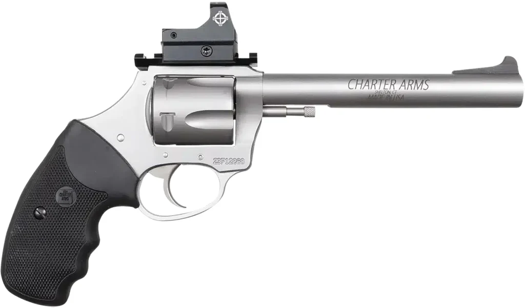 Charter Arms 79965 Mastiff Target Large Frame 9mm Luger 5rd, 6" Stainless Steel Barrel, Cylinder & Frame, Sightmark Micro Optic, Picatinny Rail, Black Rubber Grip, Exposed Hammer