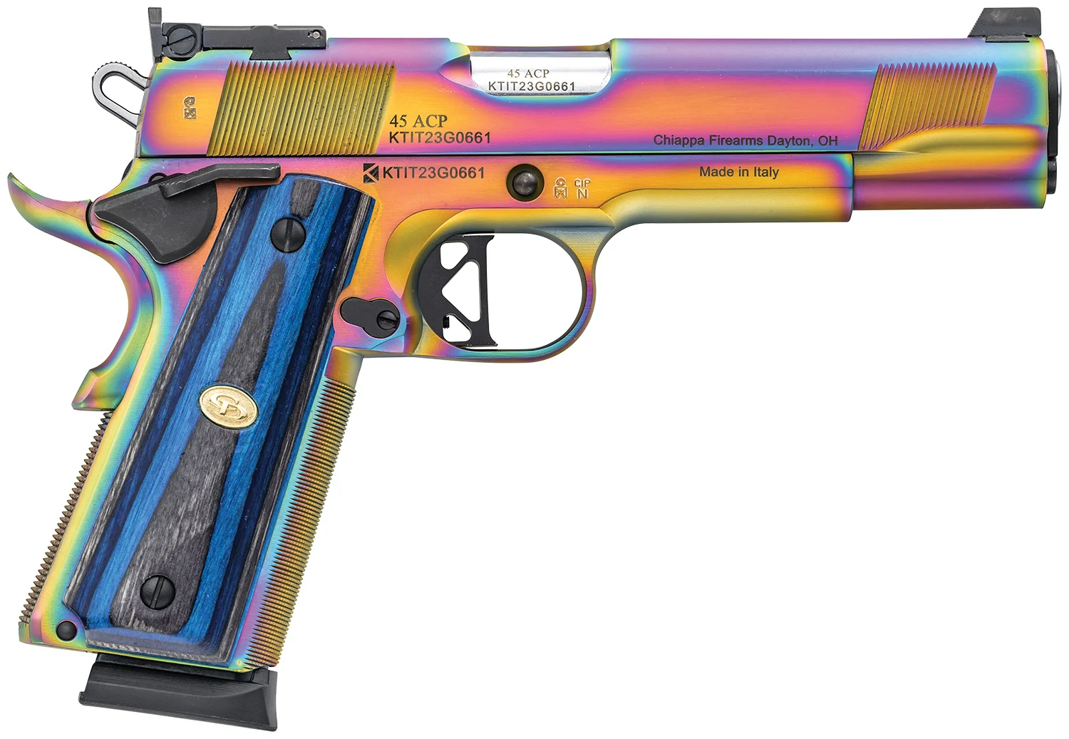 Charles Daly 440.183 1911 Empire Grade Full Size Frame 45 ACP 8+1 5" Stainless Steel Barrel, Nebula PVD Serrated Steel Slide, Steel w/Beavertail Frame, Black G10 Grip