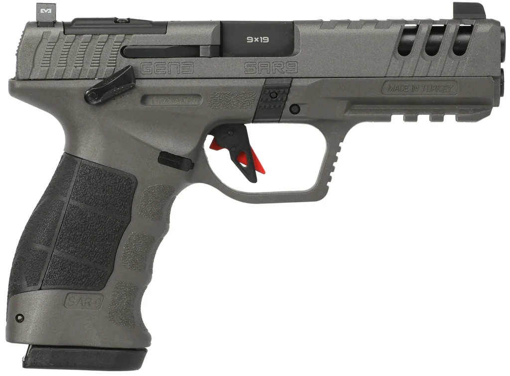 SAR USA SAR9G3PT SAR9 Gen3 Full Size Frame 9mm Luger 17+1 4.40" Black Steel Barrel, Platinum Cerakote Steel Serrated Slide, Platinum Cerakote Polymer Frame w/Picatinny Rail, Black Polymer Grip