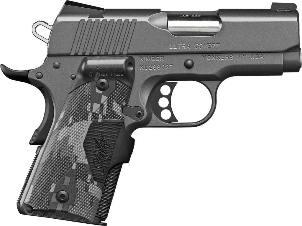 Kimber Mfg.,inc 3000250 Ultra Covert 45 ACP 7+1 3" Stainless Steel Slide Charcoal Gray KimPro II Frame Serrations Crimson Trace Urban Camouflage Grip