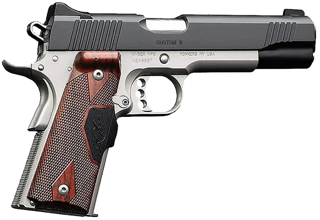 Kimber Mfg.,inc 3200387 Custom II Two-Tone LG 45 ACP 7+1 5" Brushed Polished Black Brush Polished Small Rosewood Checkered Grip