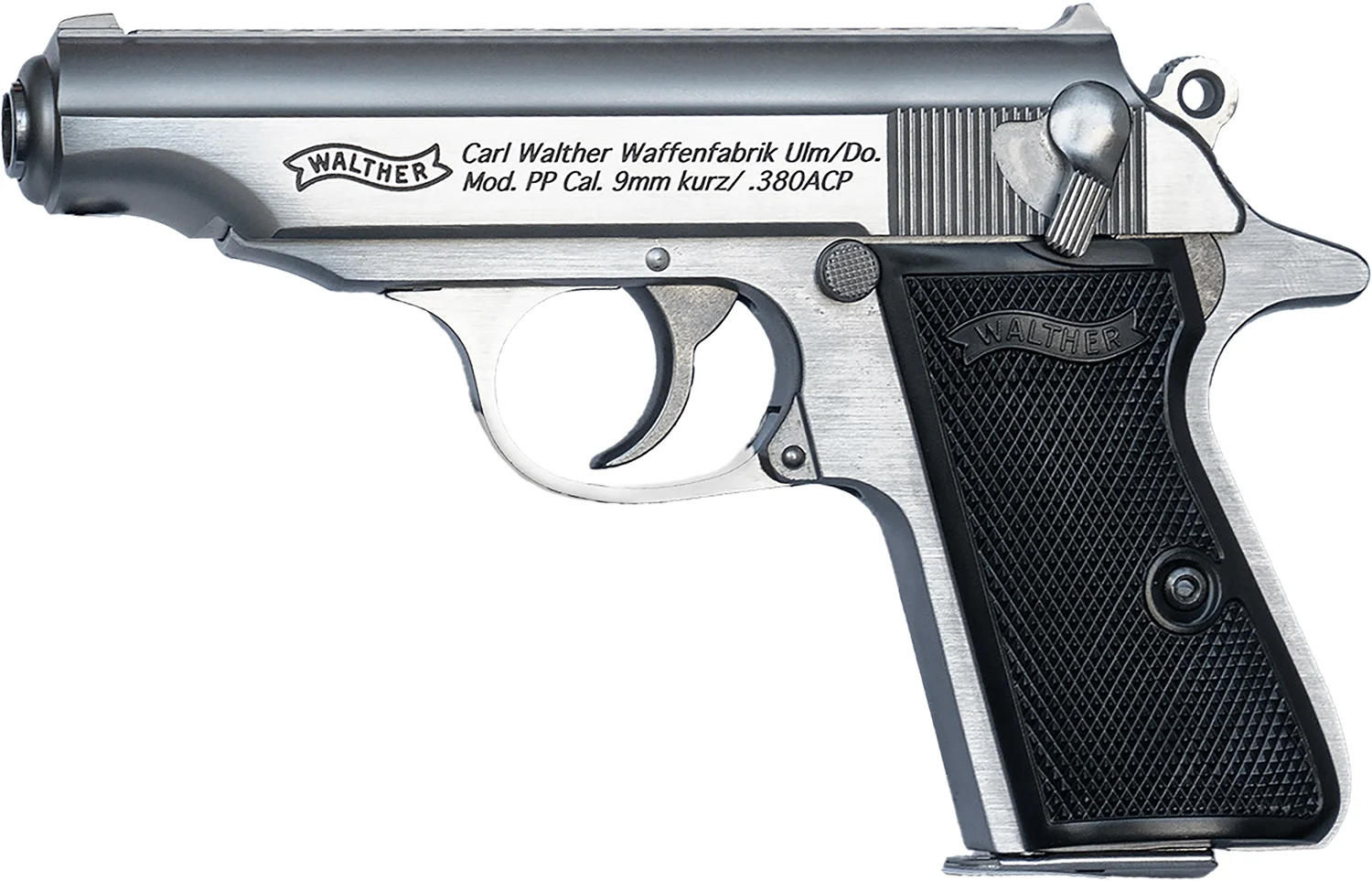 Walther Arms 4796029 PP 32 ACP 8+1 3.90" Stainless Steel Barrel, Stainless Serrated Steel Slide, Stainless Aluminum Frame w/Beavertail, Textured Polymer Grip
