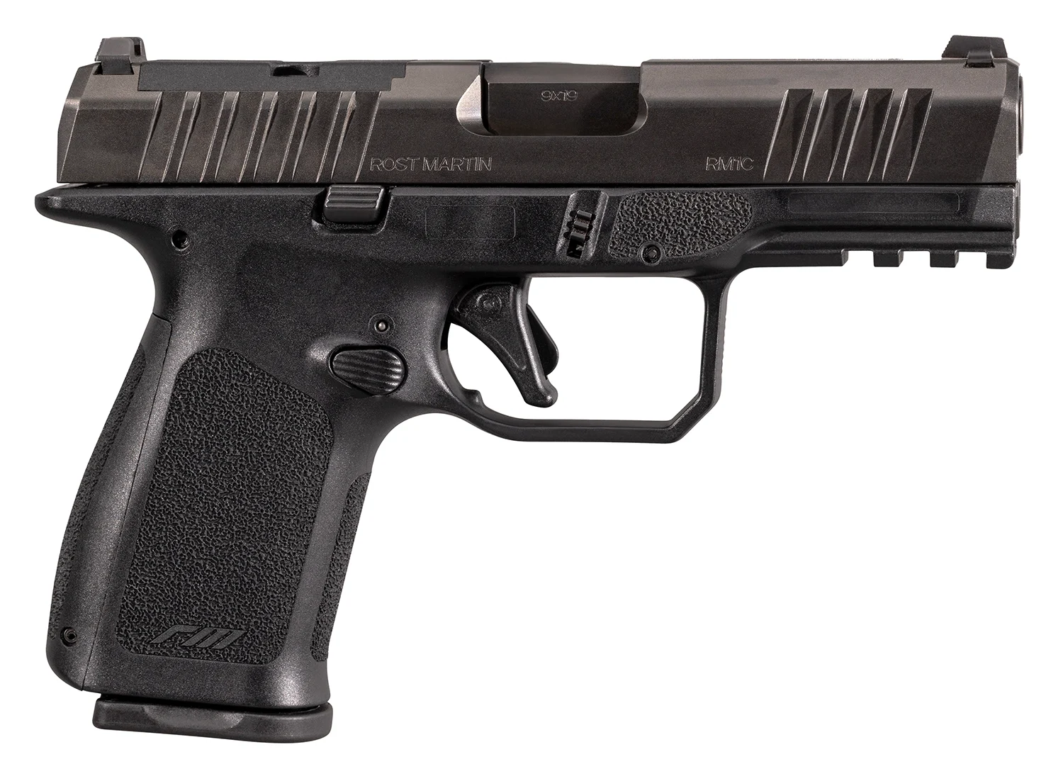 Rost Martin RM1CBLKOSP10CA RM1C *CA Compliant 9mm Luger 10+1 4" Black Compensated Match Grade Barrel, Black Tenifer Optic Ready/Serrated Steel Slide, Black Textured Grip