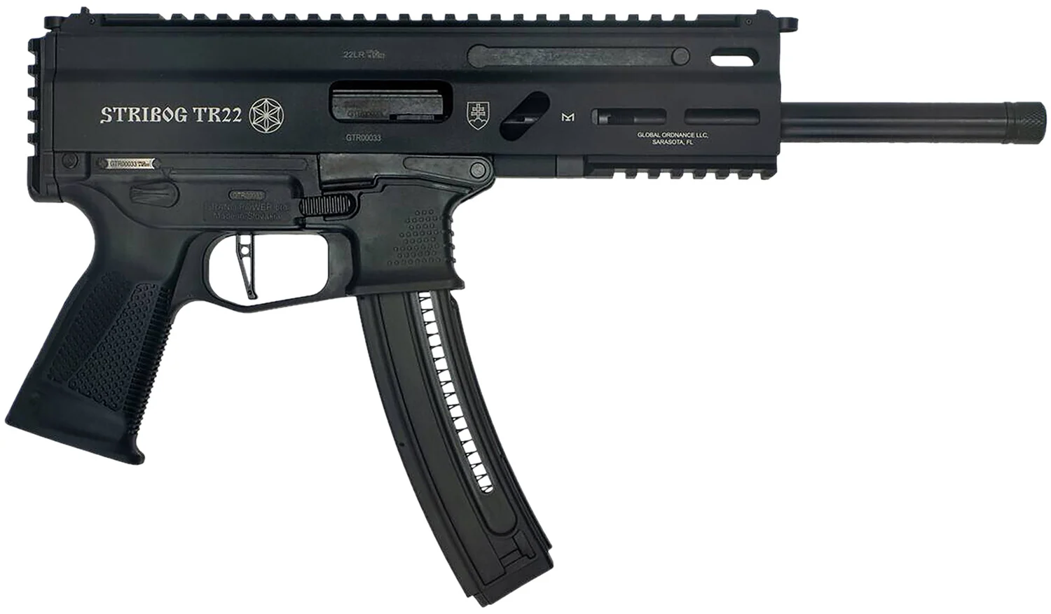 GRAND Power 8588005808606 Tr22 Stribog 22 Lr 25+1 8" Black Threaded Barrel, Black Picatinny Rail Receiver, Black Aluminum Frame W/lower & Rear Picatinny Rail, Black Polymer Grips