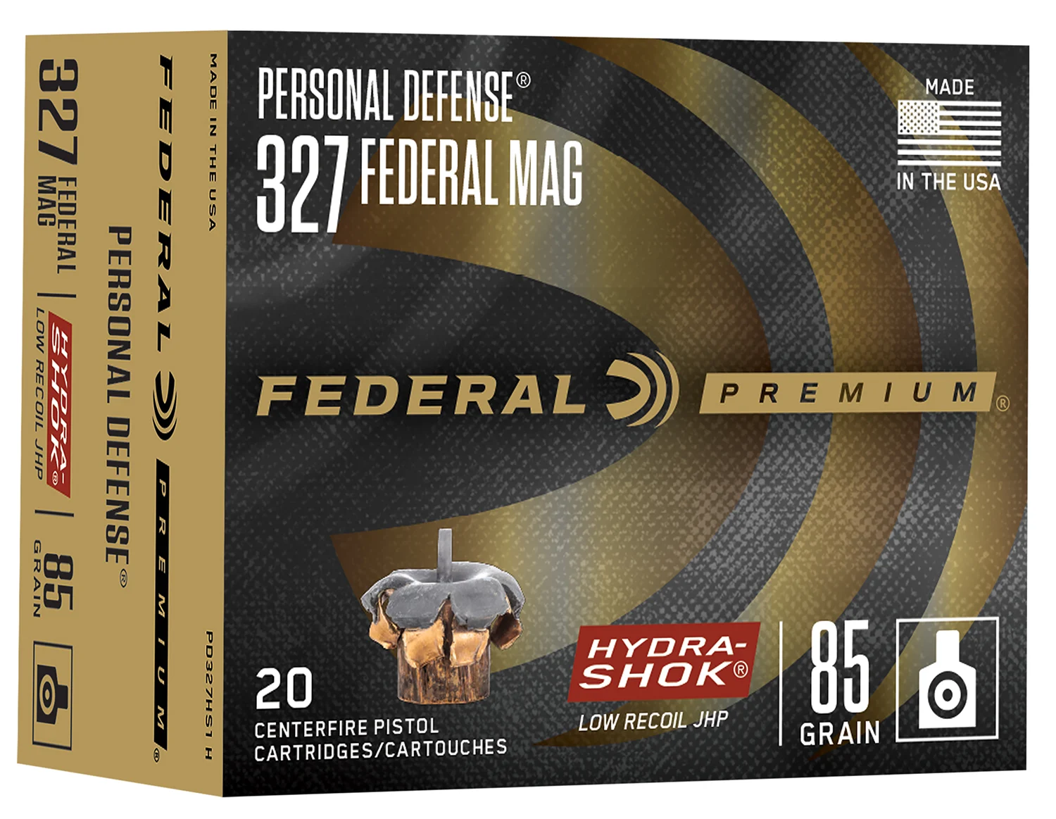 FEDERAL Pd327hs1h Hydra-shok 327federal Mag 85gr Jacketed Hollow Point 20 Per Box/10 Case