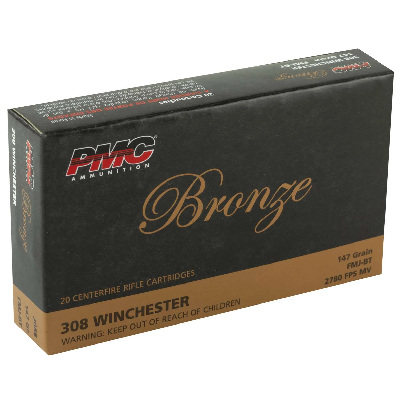 PMC Bronze 308win 147gr Fmj Bt 20rd 500rd Case