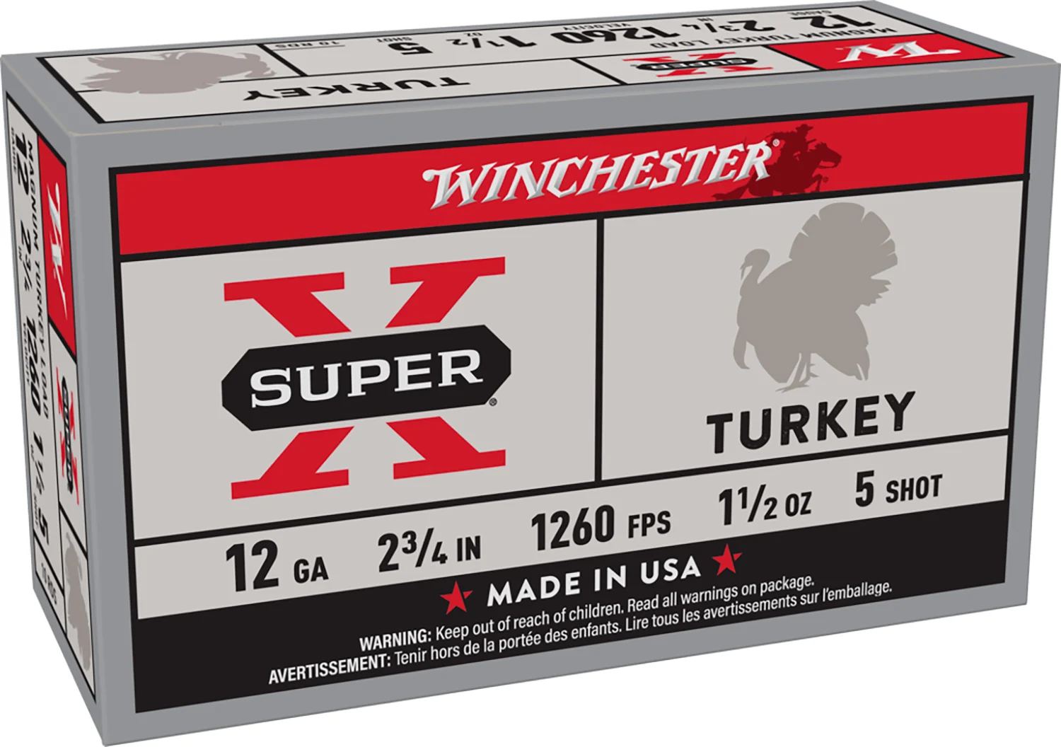 WINCHESTER Ammo X12mt5 Super X Magnum Turkey 12gauge 2.75" 1 1/2oz Copper Plated 5shot 10 Box/10 Case