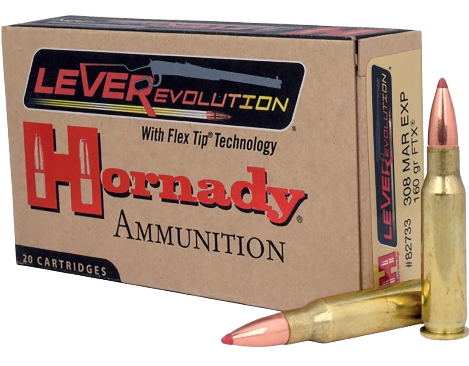 HORNADY 82733 Leverevolution 308marlinexpress 160gr Flex Tip Expanding 20 Per Box/10 Case