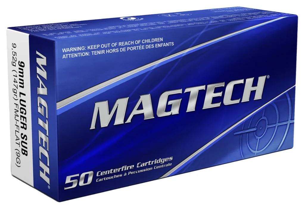 Magtech 9G Range/Training  9mmLuger 147gr Full Metal Jacket Flat Subsonic 50 Per Box/20 Case