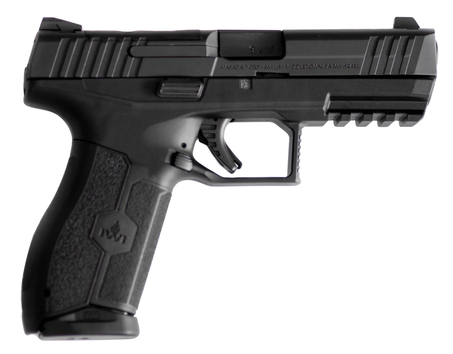 IWI US M9ORP17 MASADA 9mm Luger 17+1 4.10" Black Button Rifled Steel Barrel/Black Optic Ready/Serrated Slide/Black Polymer Frame w/Picatinny Rail/Black Polymer Grips Ambidextrous