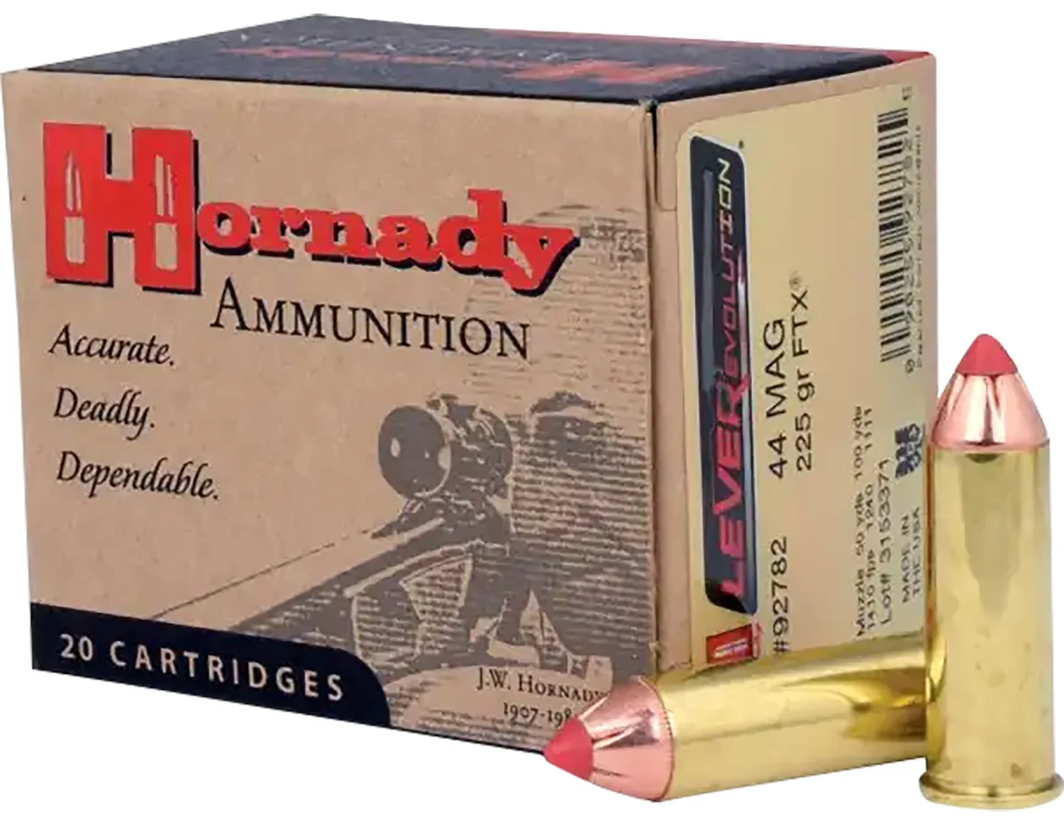 HORNADY 92782 Leverevolution 44remmag 225gr HORNADY Flex Tip Expanding 20 Per Box/10 Case