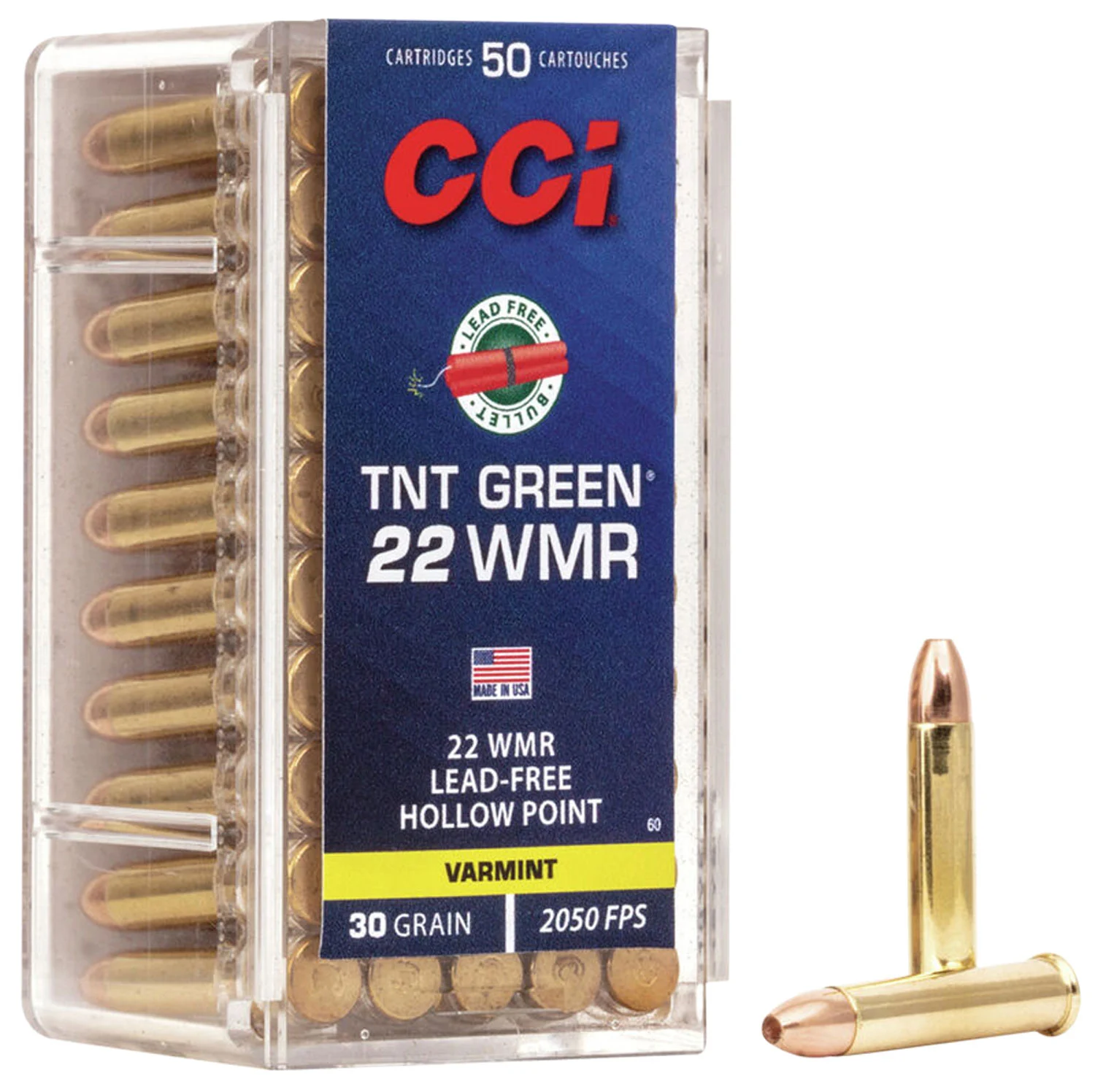 CCI 0060 Tnt Green 22wmr 30gr Speer Tnt Green Hollow Point 50 Per Box/40 Case