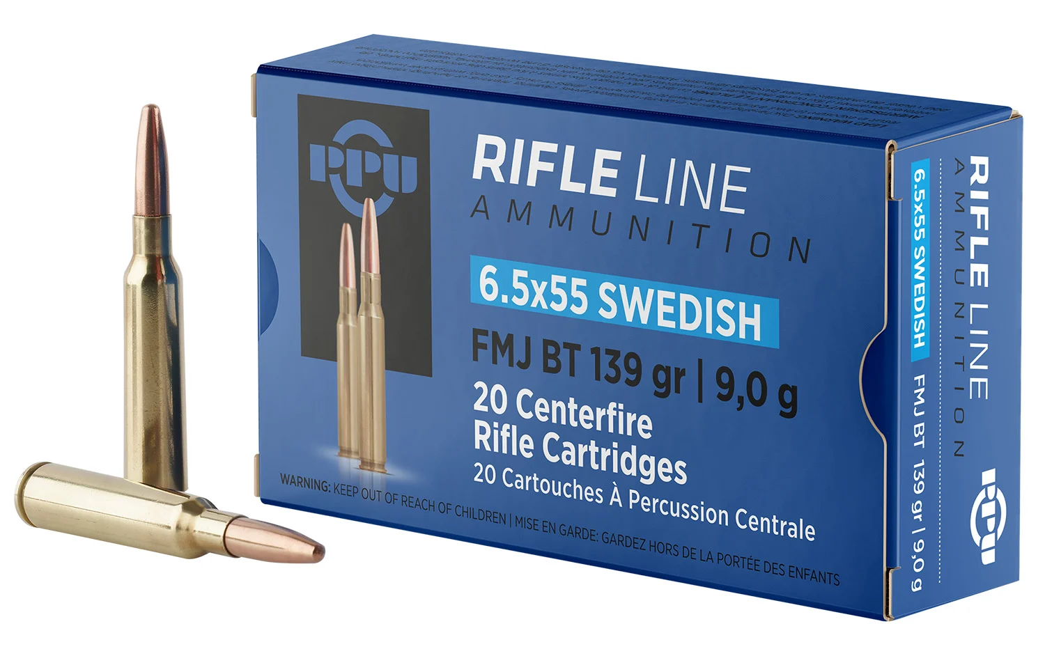 PPU Pp6swf Metric Rifle 6.5x55swedish 139gr Full Metal Jacket Boat Tail 20 Per Box/10 Case