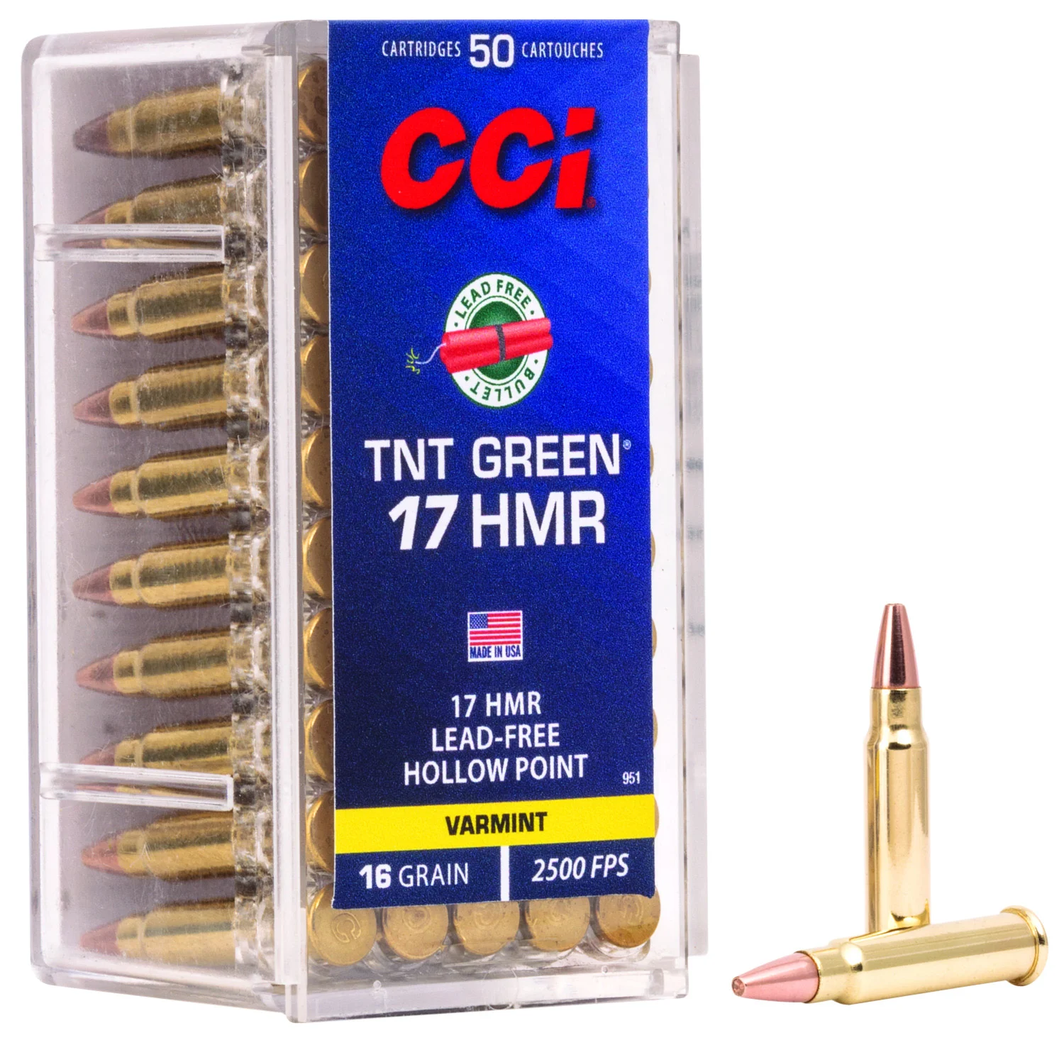 CCI 951 Tnt Green 17hmr 16gr Speer Tnt Green Hollow Point 50 Per Box/40 Case