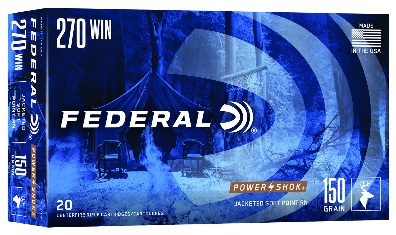 FEDERAL 270b Power-shok 270win 150gr Jacketed Soft Point 20 Per Box/10 Case