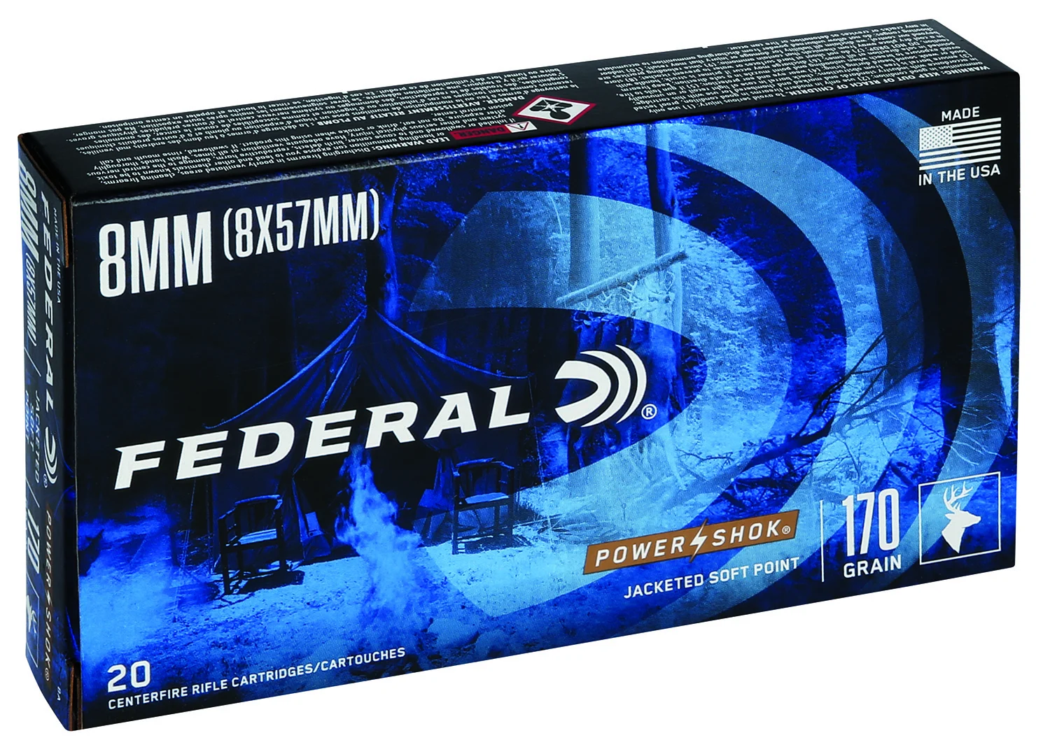 FEDERAL 8a Power-shok 8mmmauser 170gr Jacketed Soft Point 20 Per Box/10 Case