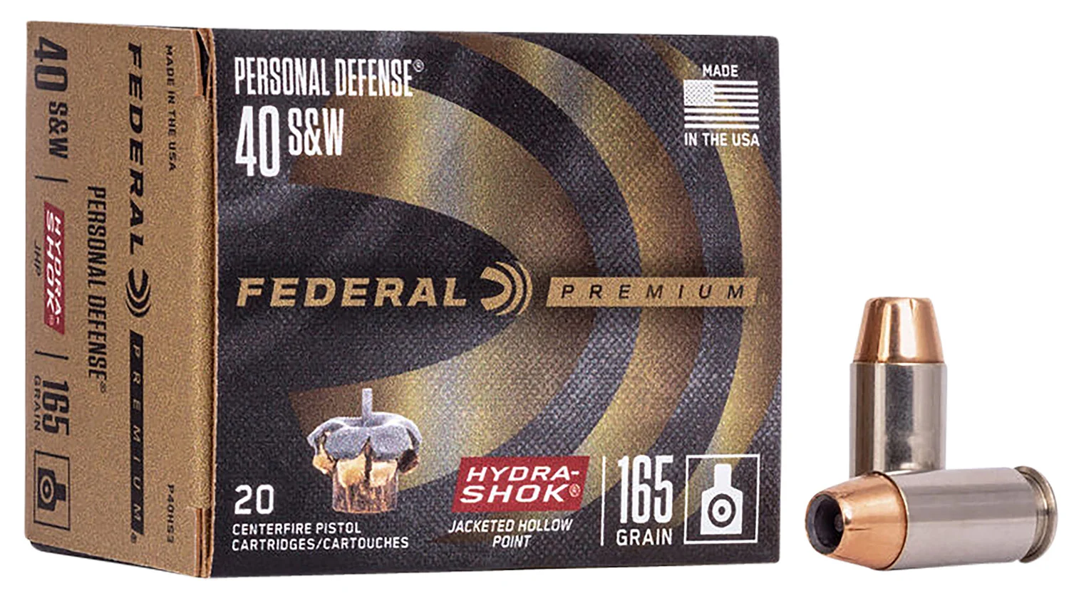 FEDERAL P40hs3 Premium Personal Defense 40s&w 165gr Hydra-shok Jacketed Hollow Point 20 Per Box/25 Case
