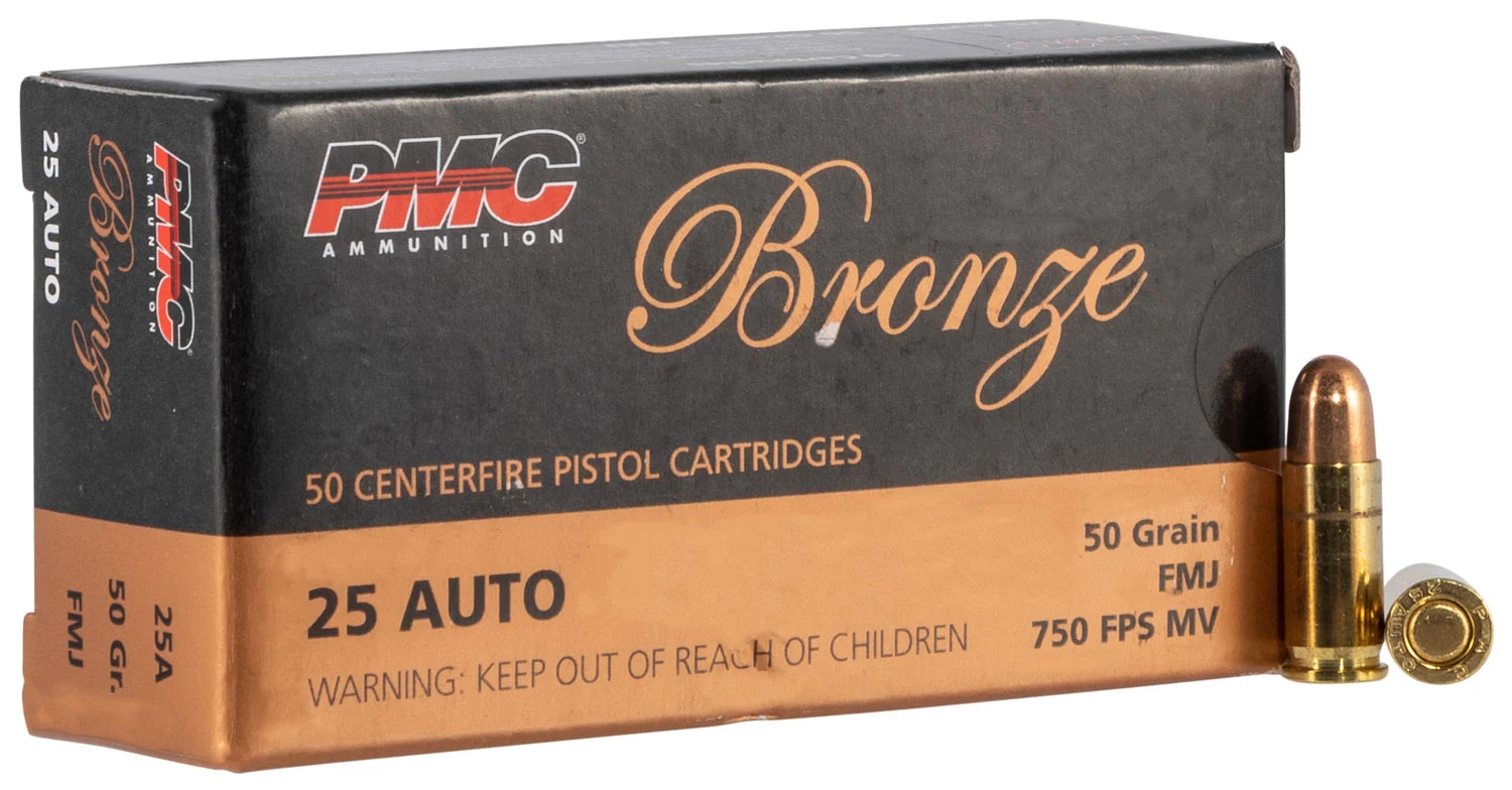 PMC 25a Bronze 25acp 50gr Full Metal Jacket 50 Per Box/20 Case