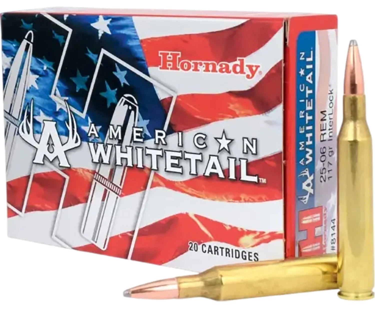 HORNADY 8144 American Whitetail 25-06rem 117gr Interlock Boat Tail Soft Point 20 Per Box/10 Case
