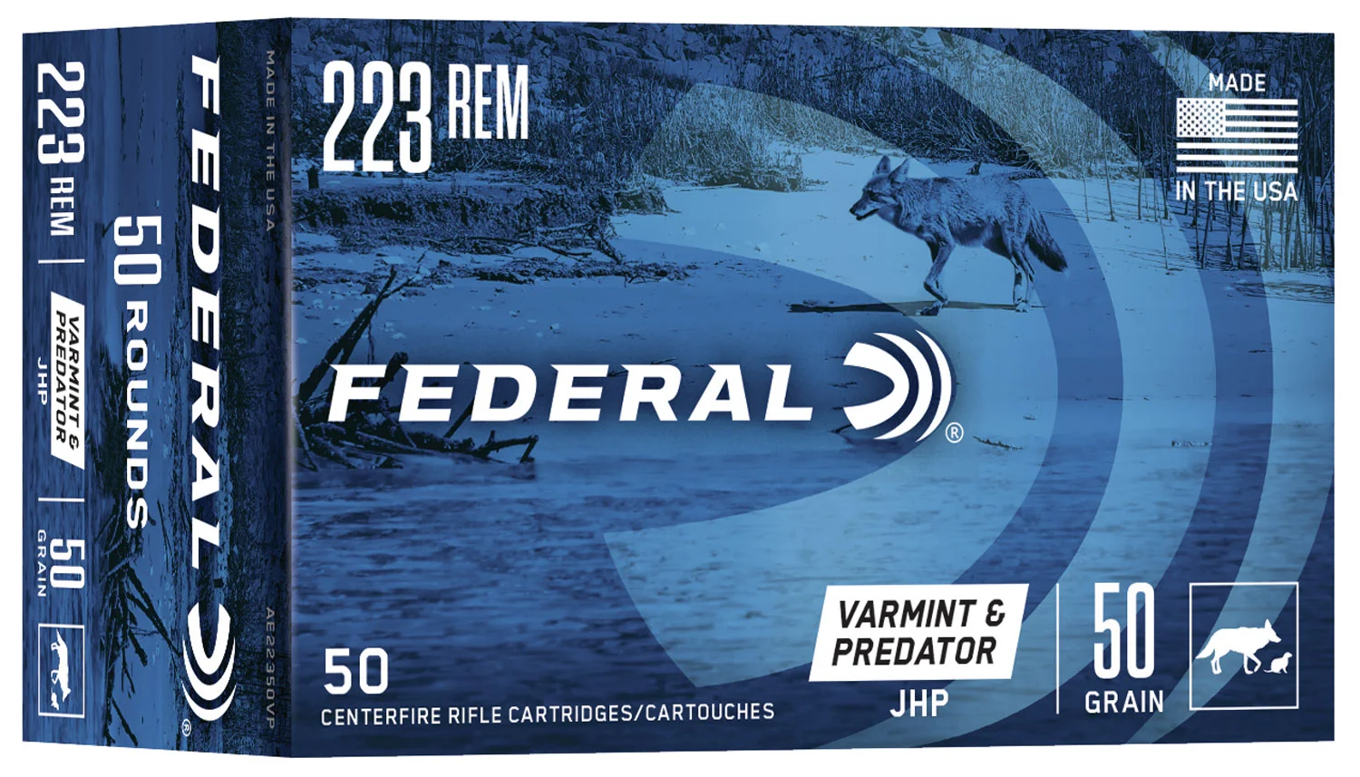 FEDERAL Ae22350vp American Eagle Varmint & Predator 223rem 50gr Jacketed Hollow Point 50 Per Box/5 Case