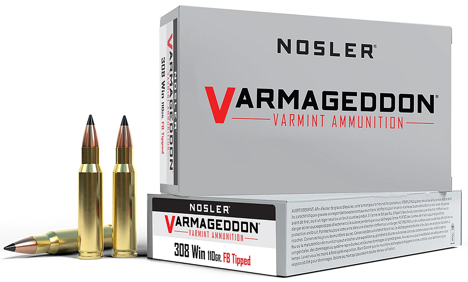 NOSLER 40272 Varmageddon 308win 110gr Flat Base Tipped 20 Per Box/10 Case