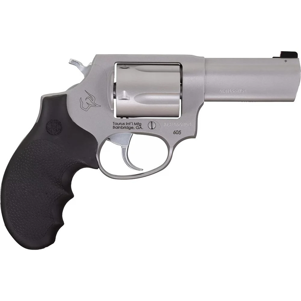 TAURUS Defender 605 357 Mag/38 Spl+p Matte Stainless Steel 3 In Hogue Rubber Grip Handgun 5rd Magazine